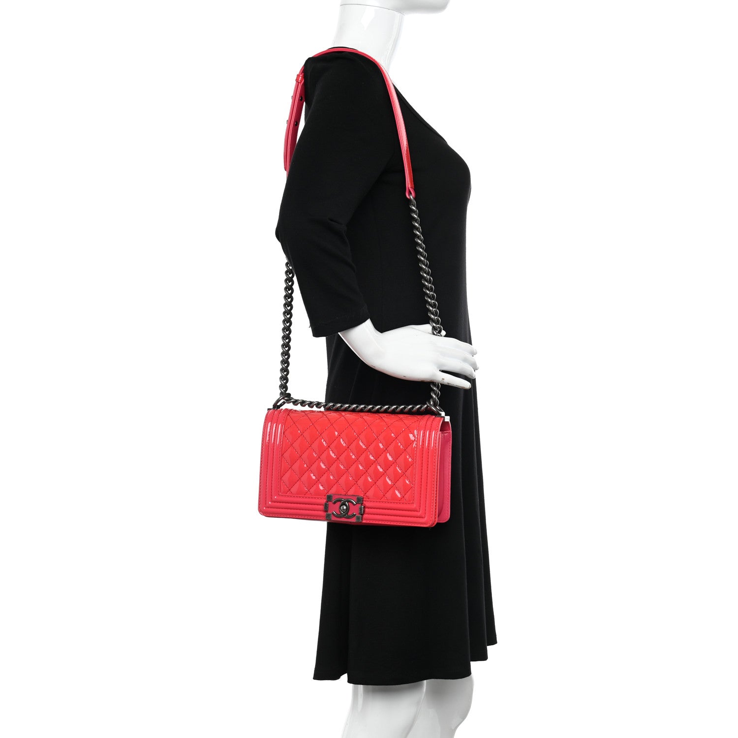Chanel Patent Calfskin Enamel Quilted Medium Boy Flap Dark Pink 2 of 9