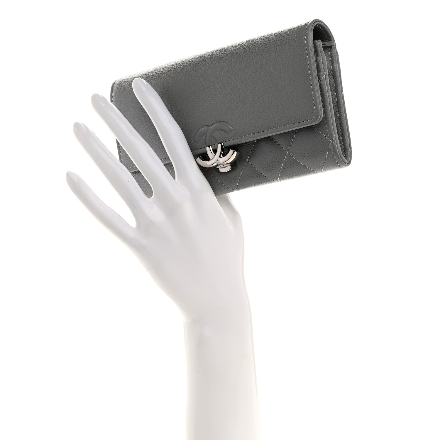 Chanel Grained Calfskin Quilted CC Box Flap Wallet Grey 2 of 9