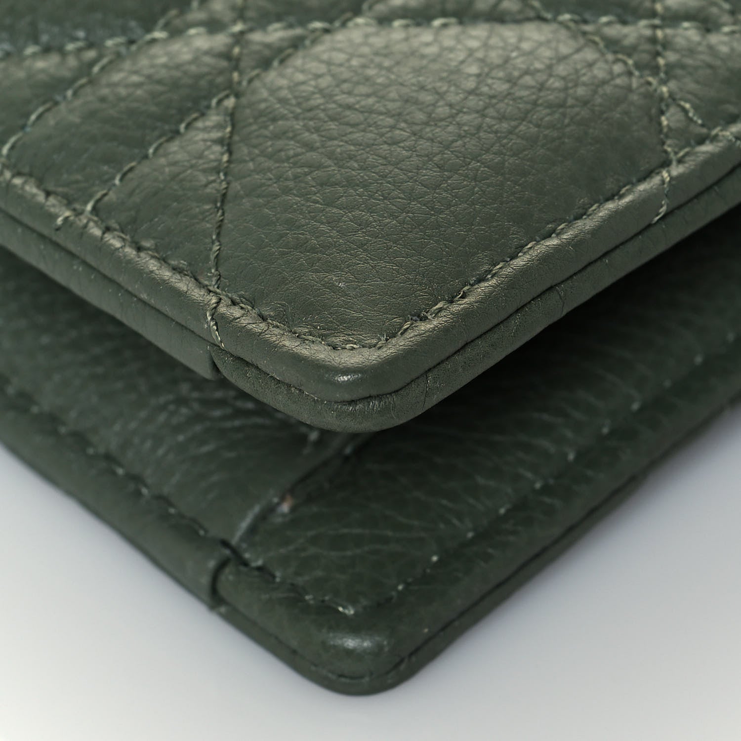 Christian Dior Calfskin Cannage Caro Zipped Pouch With Chain Cedar Green 8 of 11