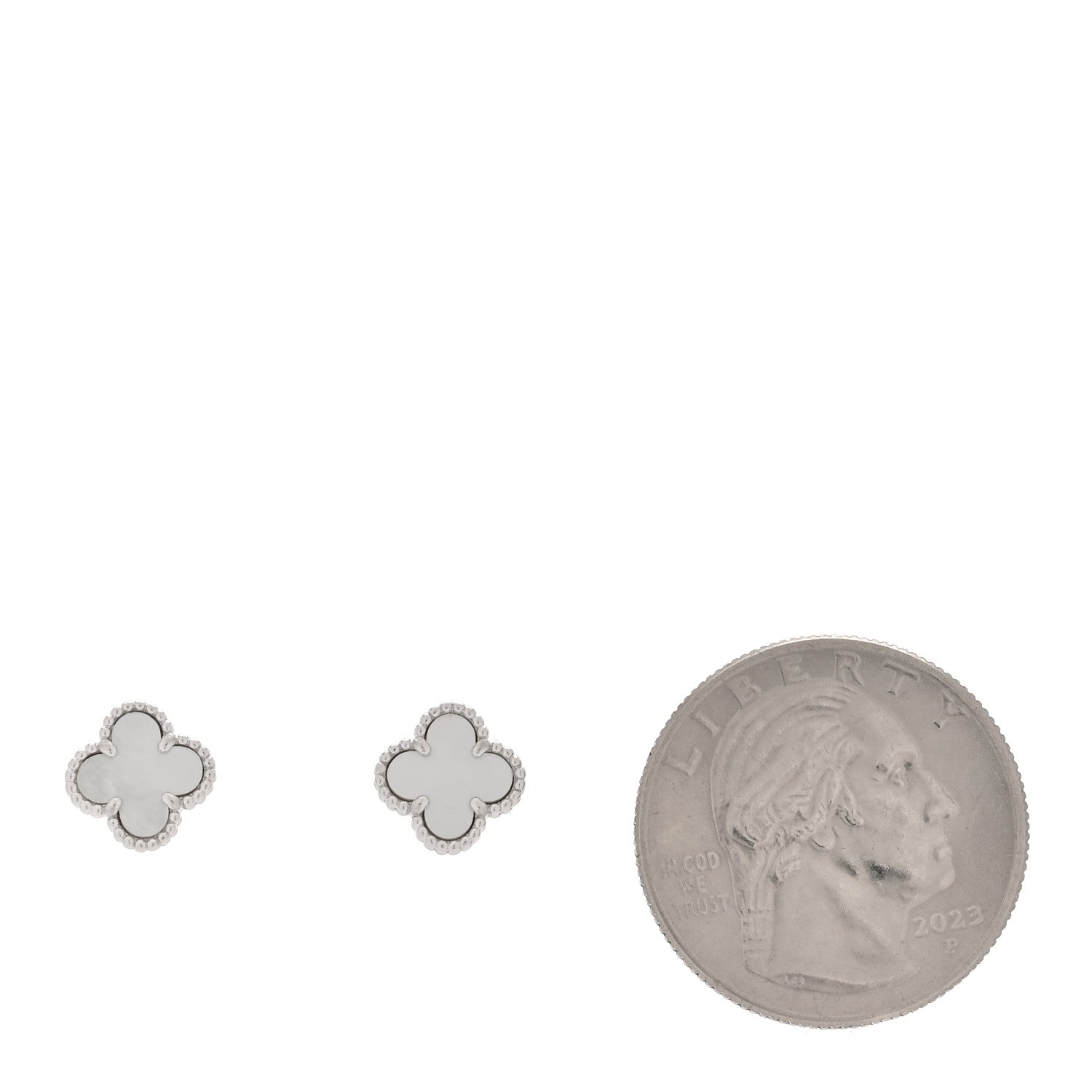 Van Cleef & Arpels 18K White Gold Mother of Pearl Sweet Alhambra Earrings 2 of 5