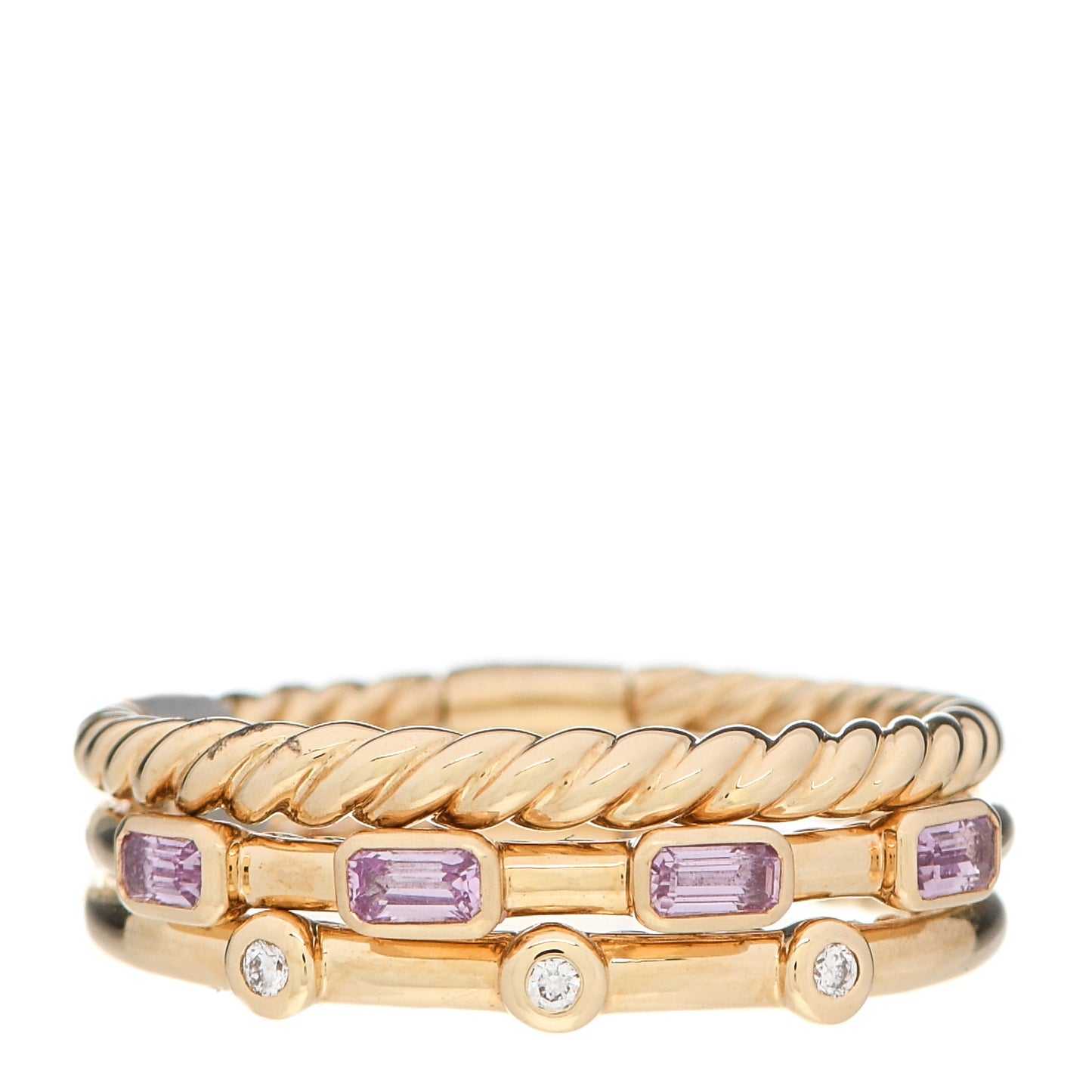 18K Yellow Gold Diamond Pink Sapphire Three Row Novella Ring 54 7