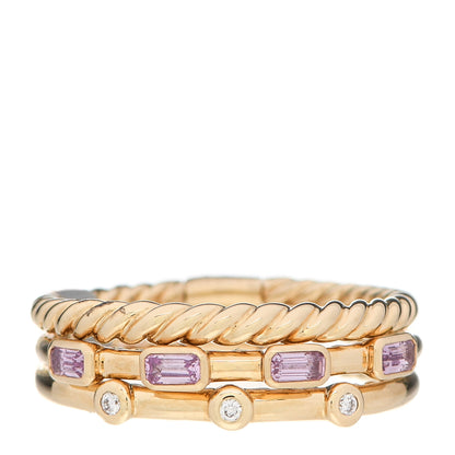 David Yurman 18K Yellow Gold Diamond Pink Sapphire Three Row Novella Ring 54 7 1 of 4