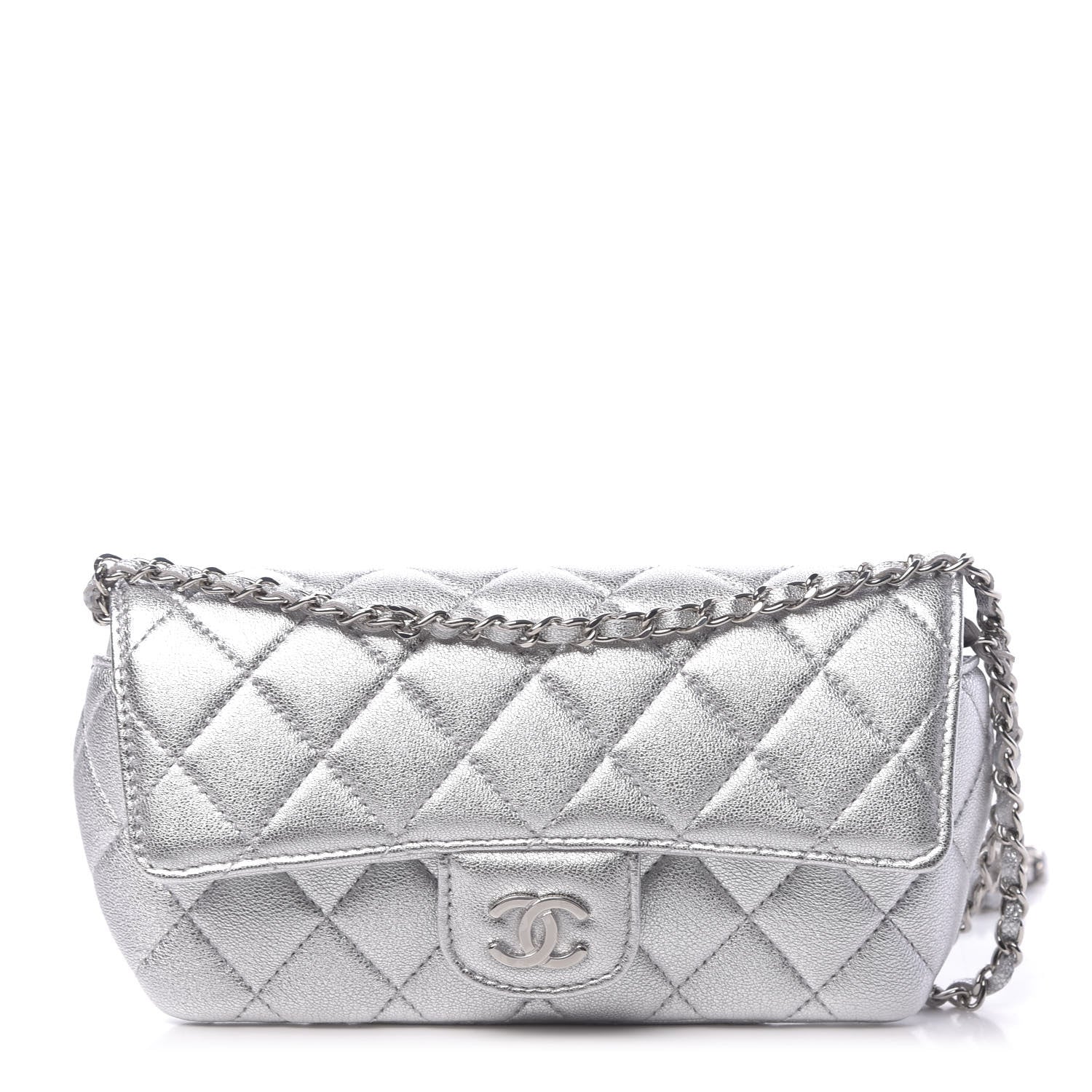 Chanel Metallic Lambskin Quilted Glasses Case With Chain Silver 1 of 12