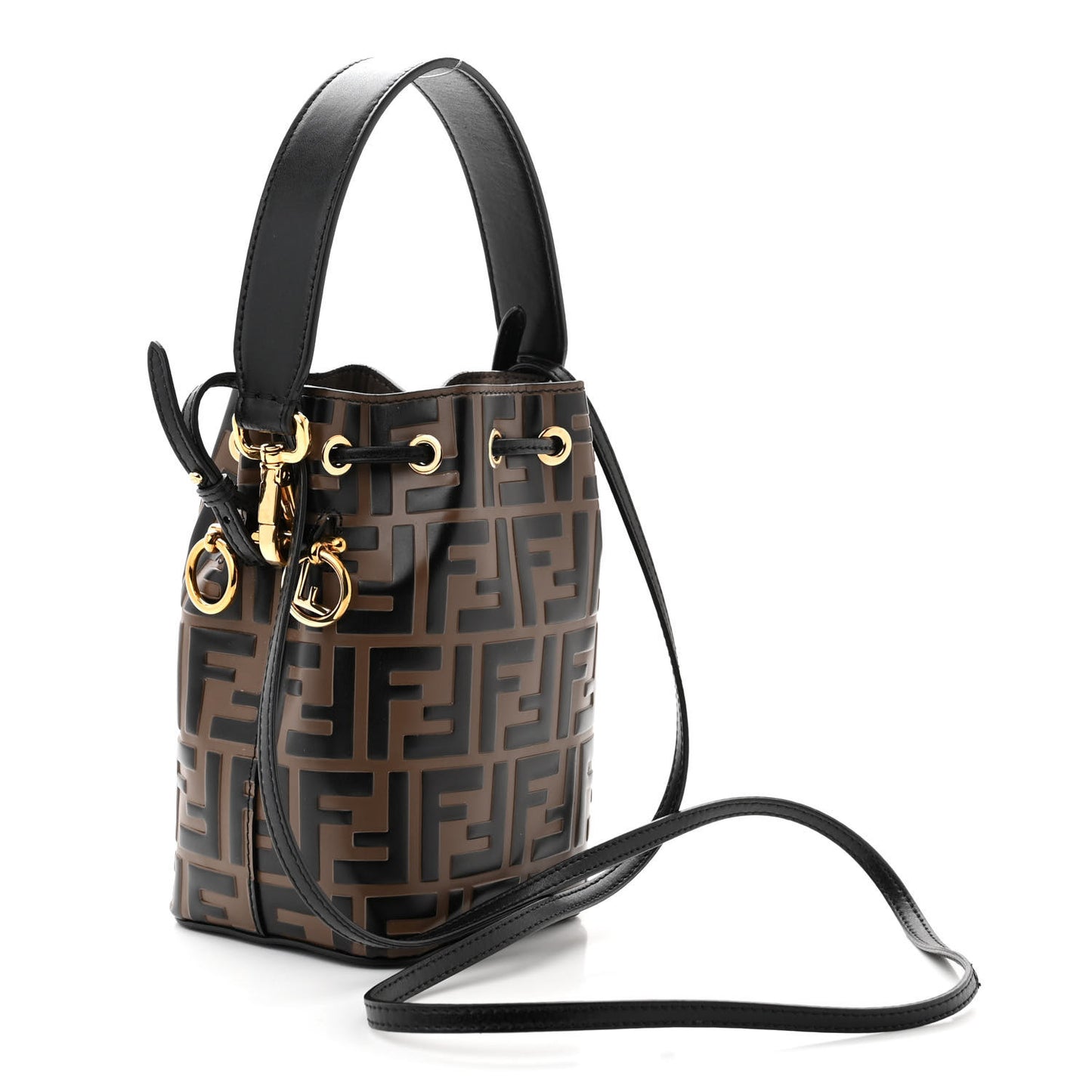Vitello Liberty F is Fendi Bi-Color FF 1974 Embossed Mini Mon Tresor Bucket Bag Maya Black