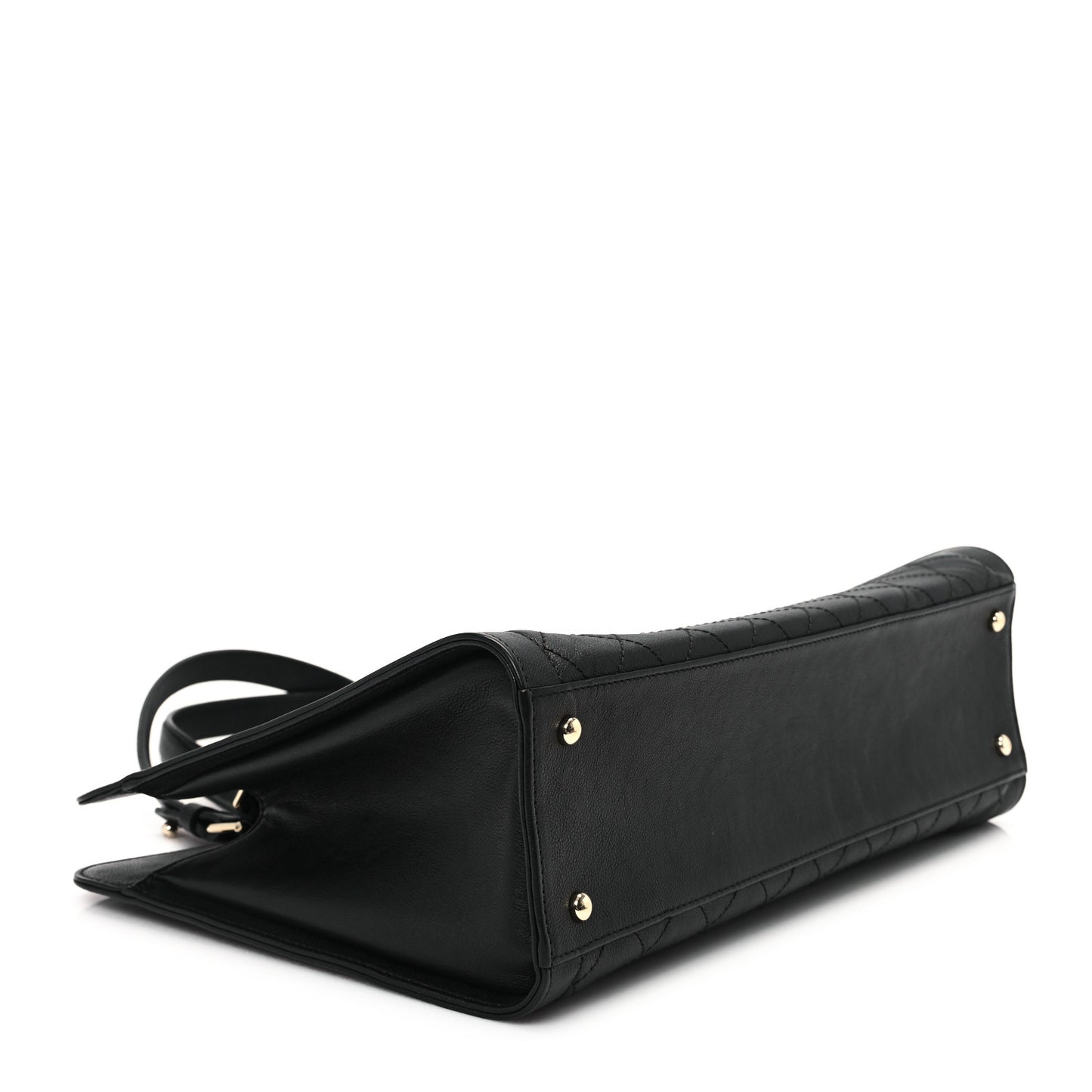 Grained Calfskin Stitched Large Label Click Shopper Tote Black