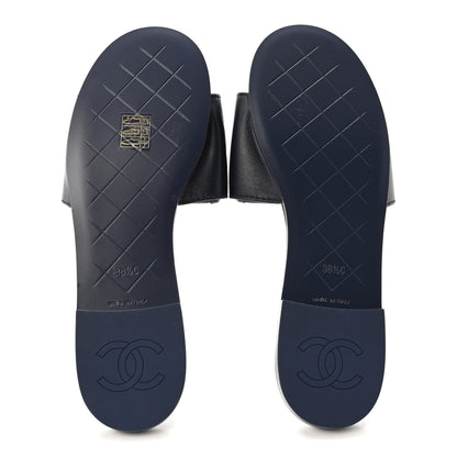 Chanel Lambskin Quilted Turnlock Flat Mules 38.5 Navy 6 of 9