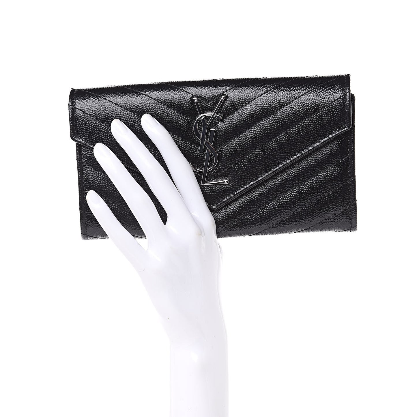 Grain De Poudre Matelasse Chevron Monogram Flap Wallet Black