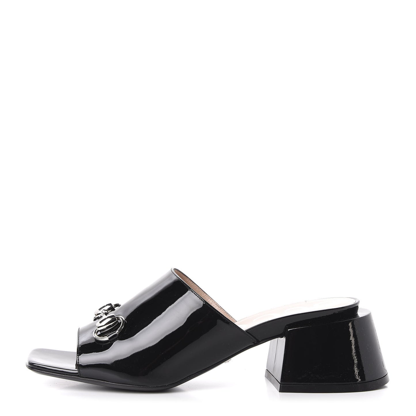 Patent Lexi Horsebit Mid-Heel Slide Sandals 38 Black