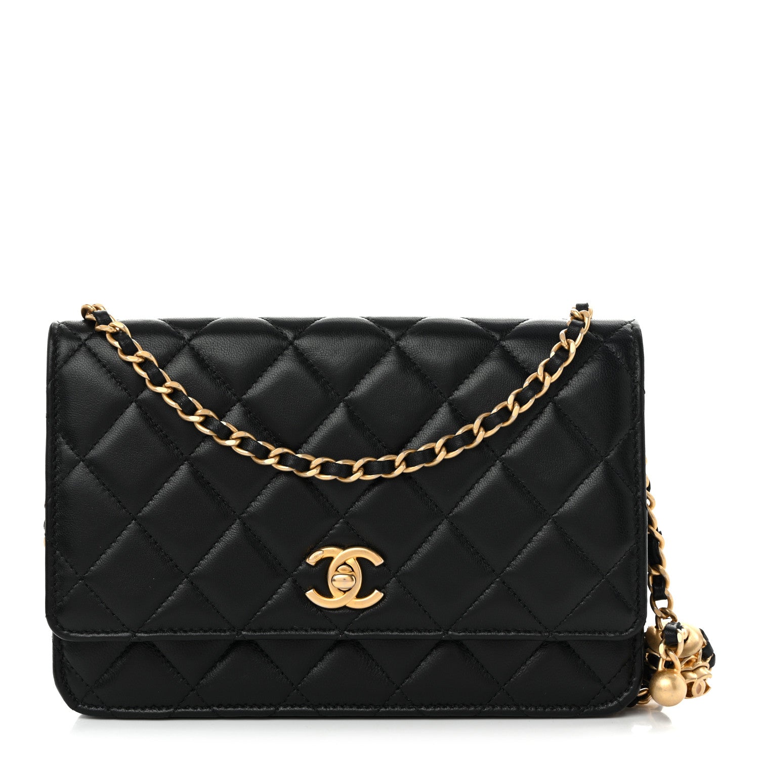 Chanel Lambskin Quilted CC Pearl Crush Wallet on Chain WOC Black 1 of 11