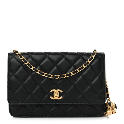 Chanel Lambskin Quilted CC Pearl Crush Wallet on Chain WOC Black 1 of 11