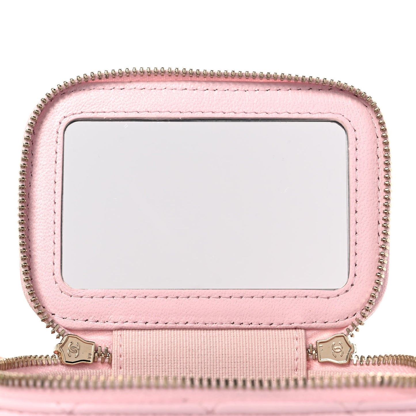 Lambskin Quilted Mini Vanity Case With Pearl Chain Light Pink