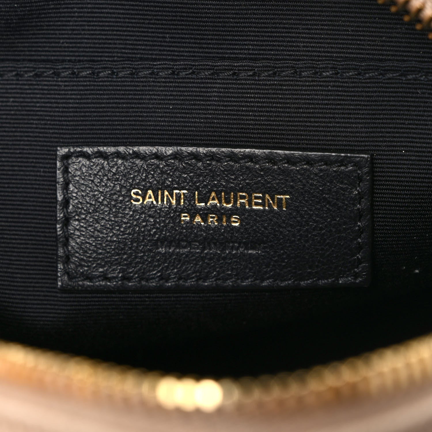Saint Laurent Grain De Poudre Matelasse Chevron Quilted Round Vinyle Camera Bag Dark Beige 6 of 9