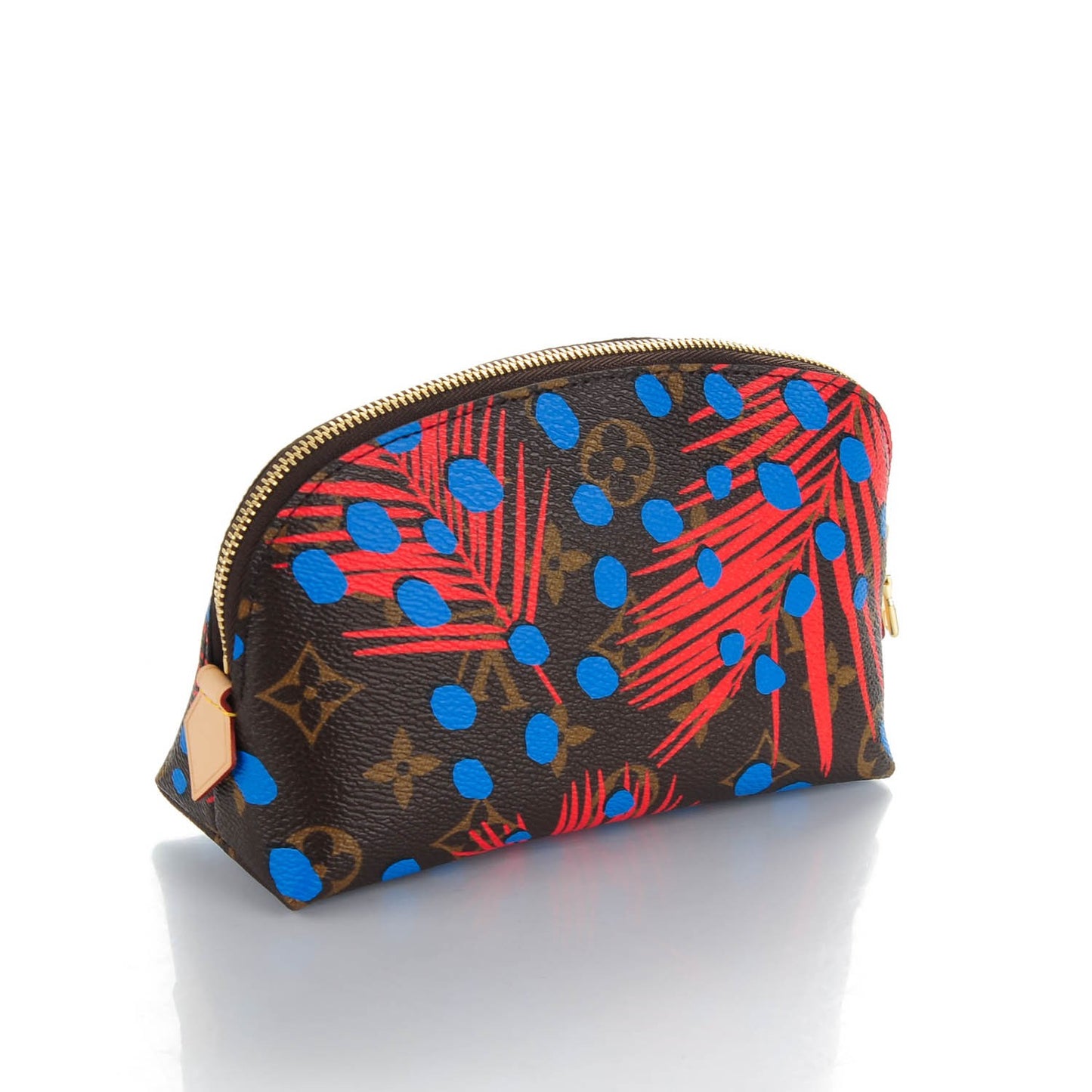 Monogram Jungle Dots Cosmetic Pouch Coquelicot Denim