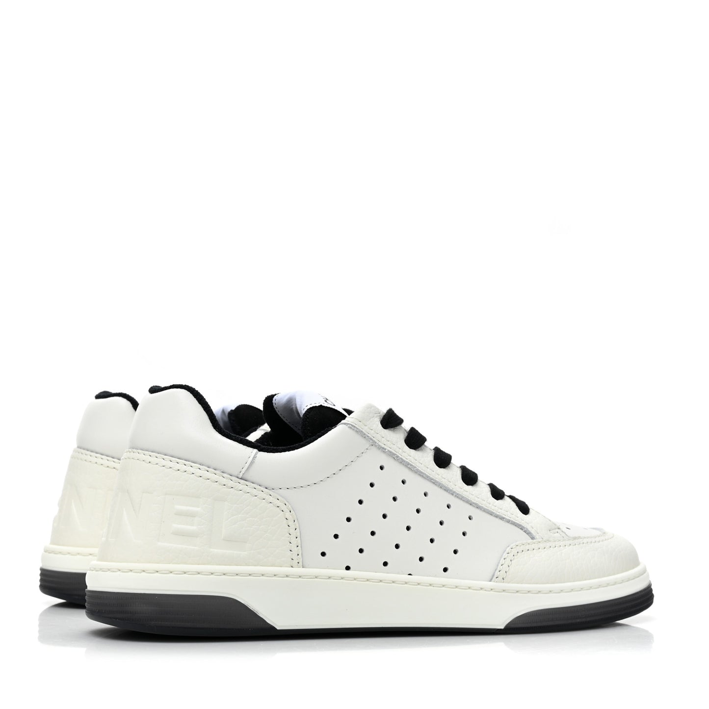 Grained Calfskin Fabric Womens Logo Sneakers 39 White Black