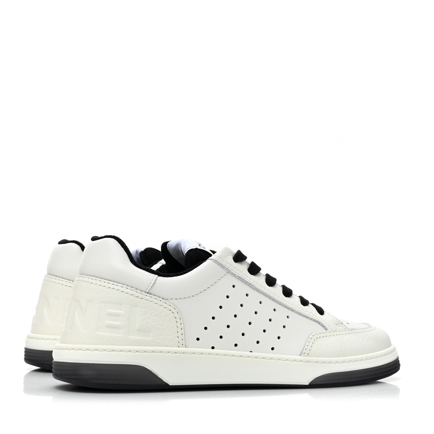 Chanel Grained Calfskin Fabric Womens Logo Sneakers 39 White Black 5 of 10