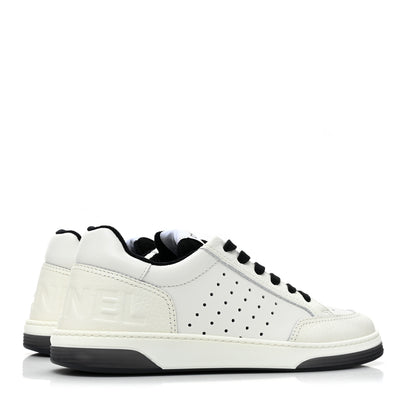 Chanel Grained Calfskin Fabric Womens Logo Sneakers 39 White Black 5 of 10