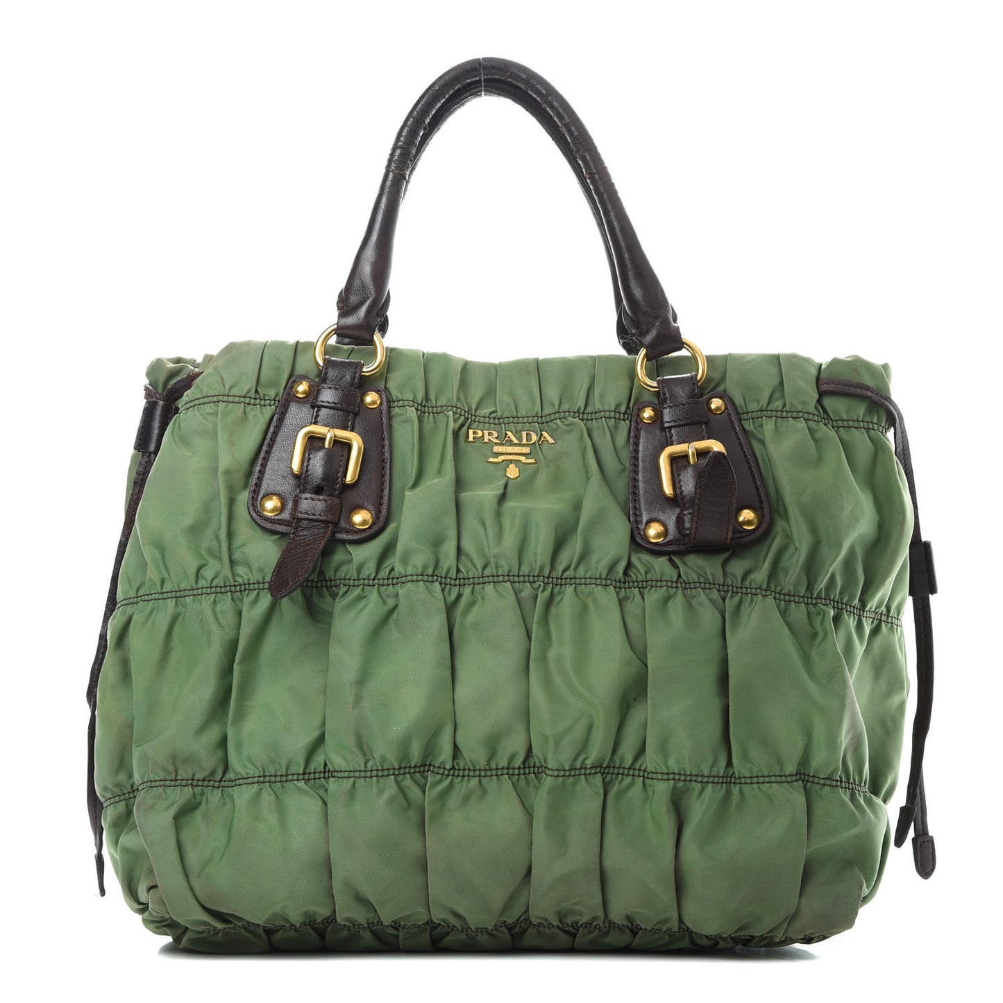 Tessuto Nylon Gaufre Tote Green Brown