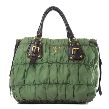 Prada Tessuto Nylon Gaufre Tote Green Brown 1 of 19