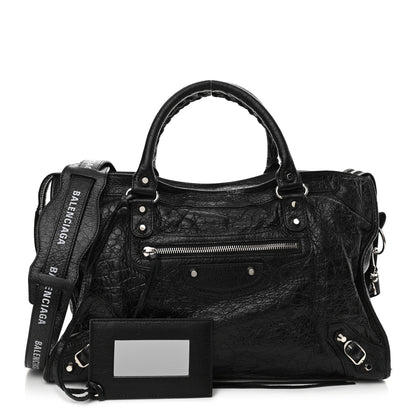 Balenciaga Agneau Classic Silver Hardware City Logo Strap Black White 1 of 11
