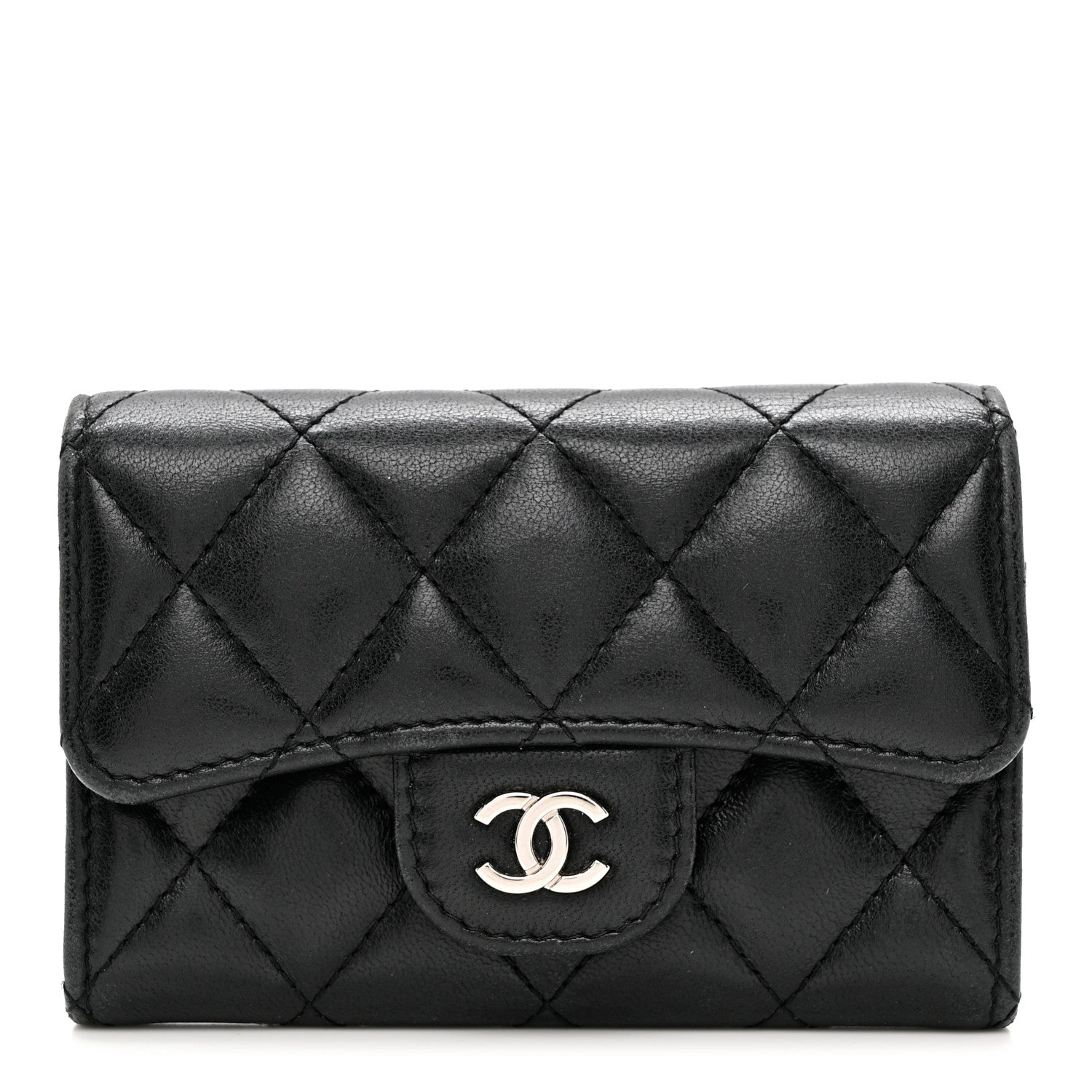 Chanel Lambskin Quilted Flap Card Holder Wallet Black 1 of 8