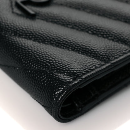 Saint Laurent Grain De Poudre Matelasse Chevron Monogram Zipped Card Case Black 9 of 10