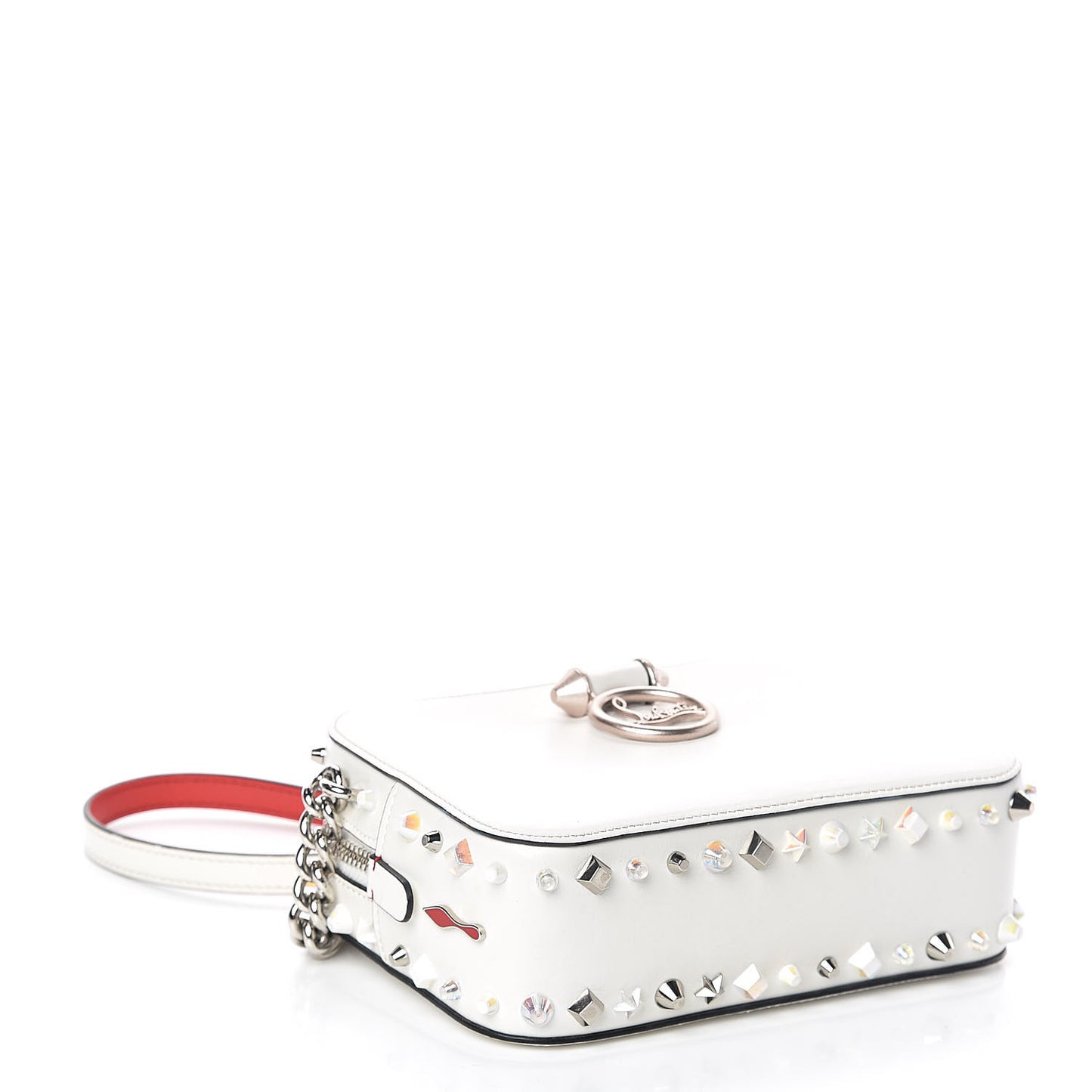 Vintage Trashmix Calfskin Spikes Mini Rubylou Crossbody White