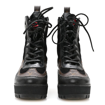 Louis Vuitton Suede Calfskin Monogram LV Black Heart Laureate Platform Desert Boots 37.5 Black 3 of 8