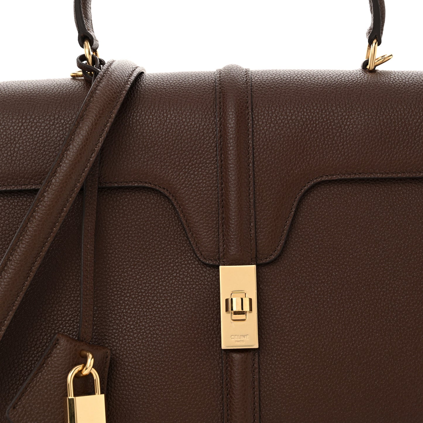 Grained Calfskin Medium 16 Top Handle Bag Brown
