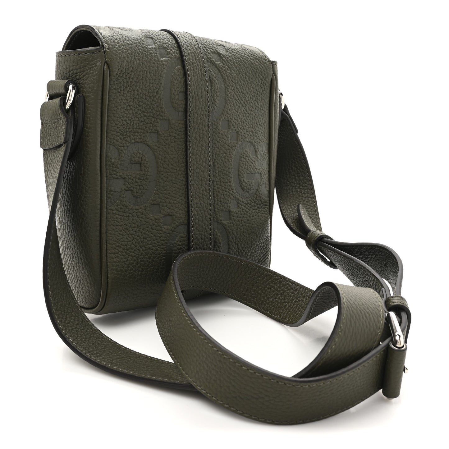 Piuma Calfskin Jumbo GG Embossed Small Messenger Bag Dark Vine Olive