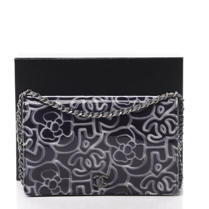 Chanel Patent Camellia Embossed Wallet on Chain WOC Dark Blue 14 of 14