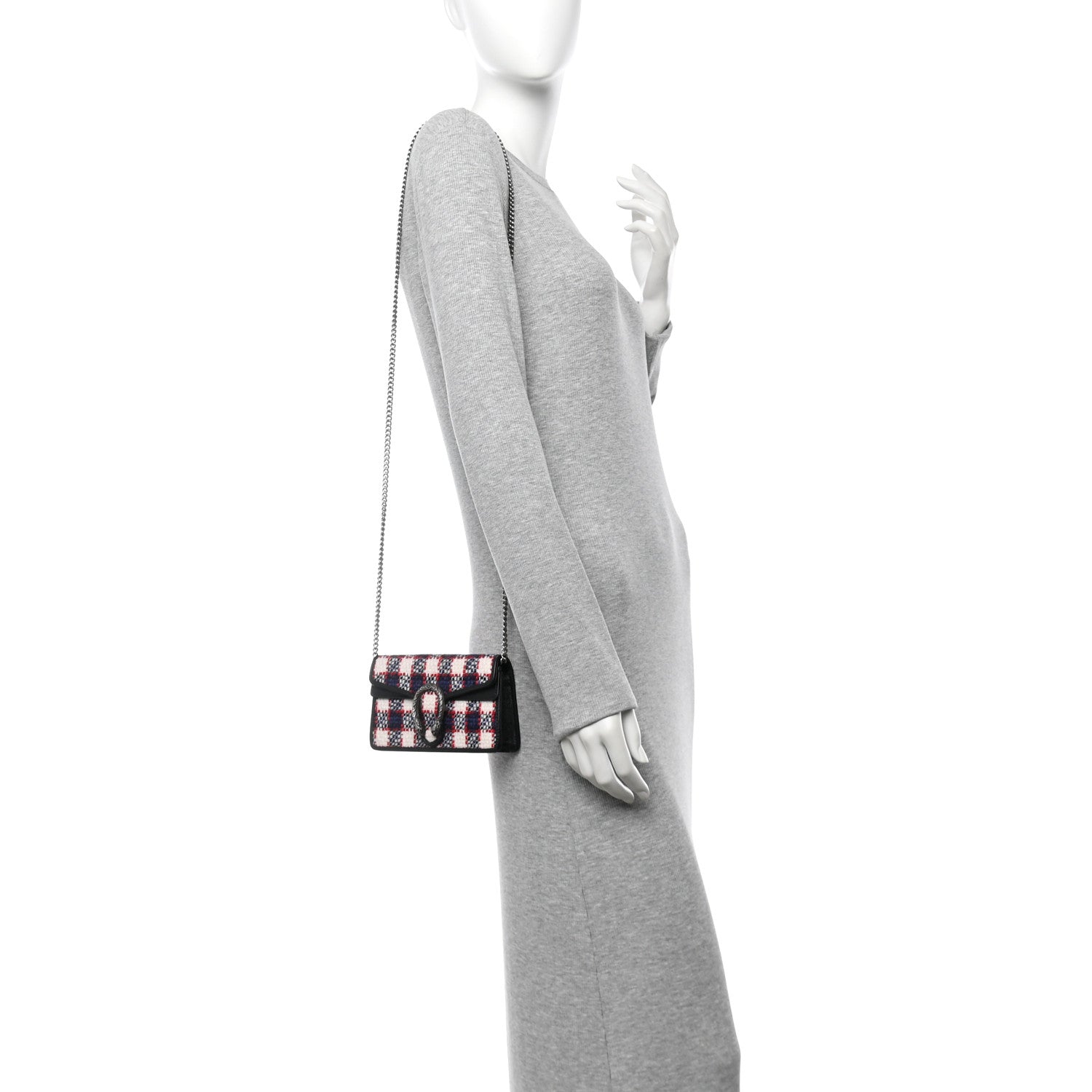 Gucci Vintage Tweed Check Super Mini Dionysus Shoulder Bag White Hibiscus Red Marine 2 of 11