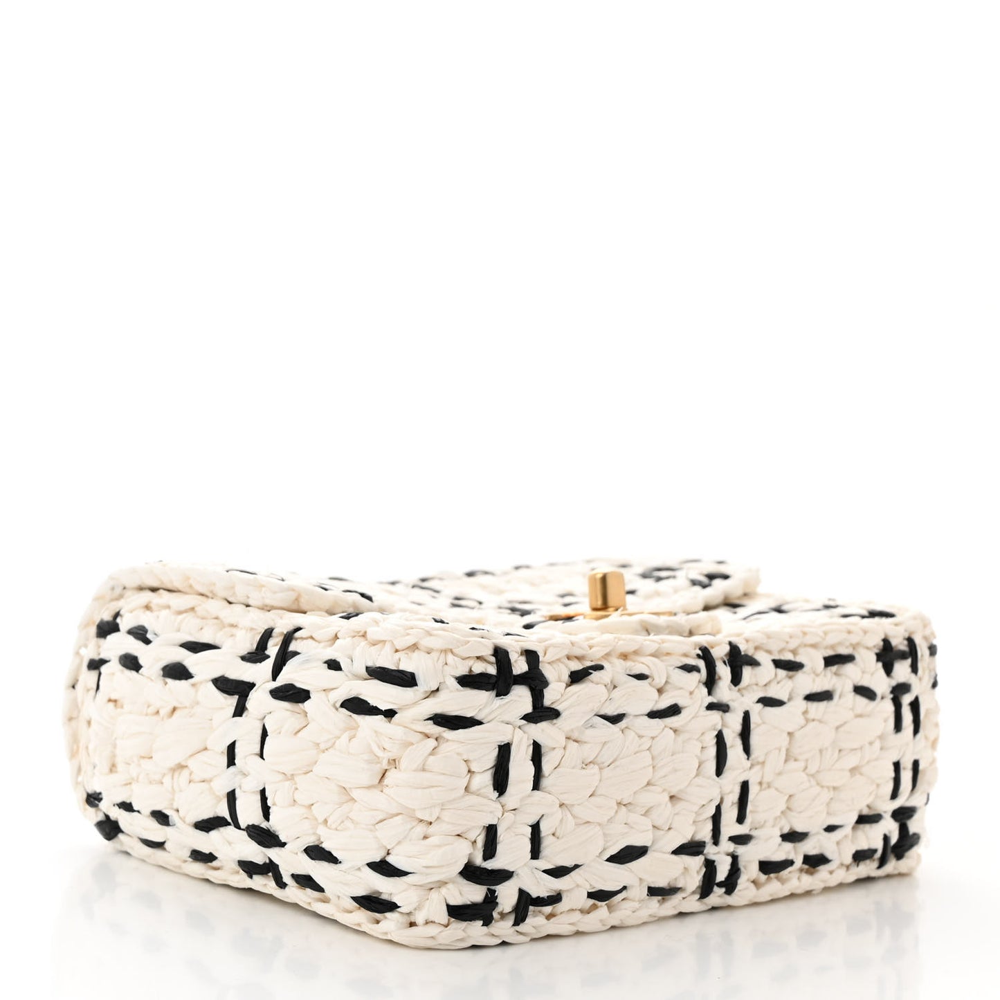 Raffia Effect Tweedy Mini Flap Bag White Black