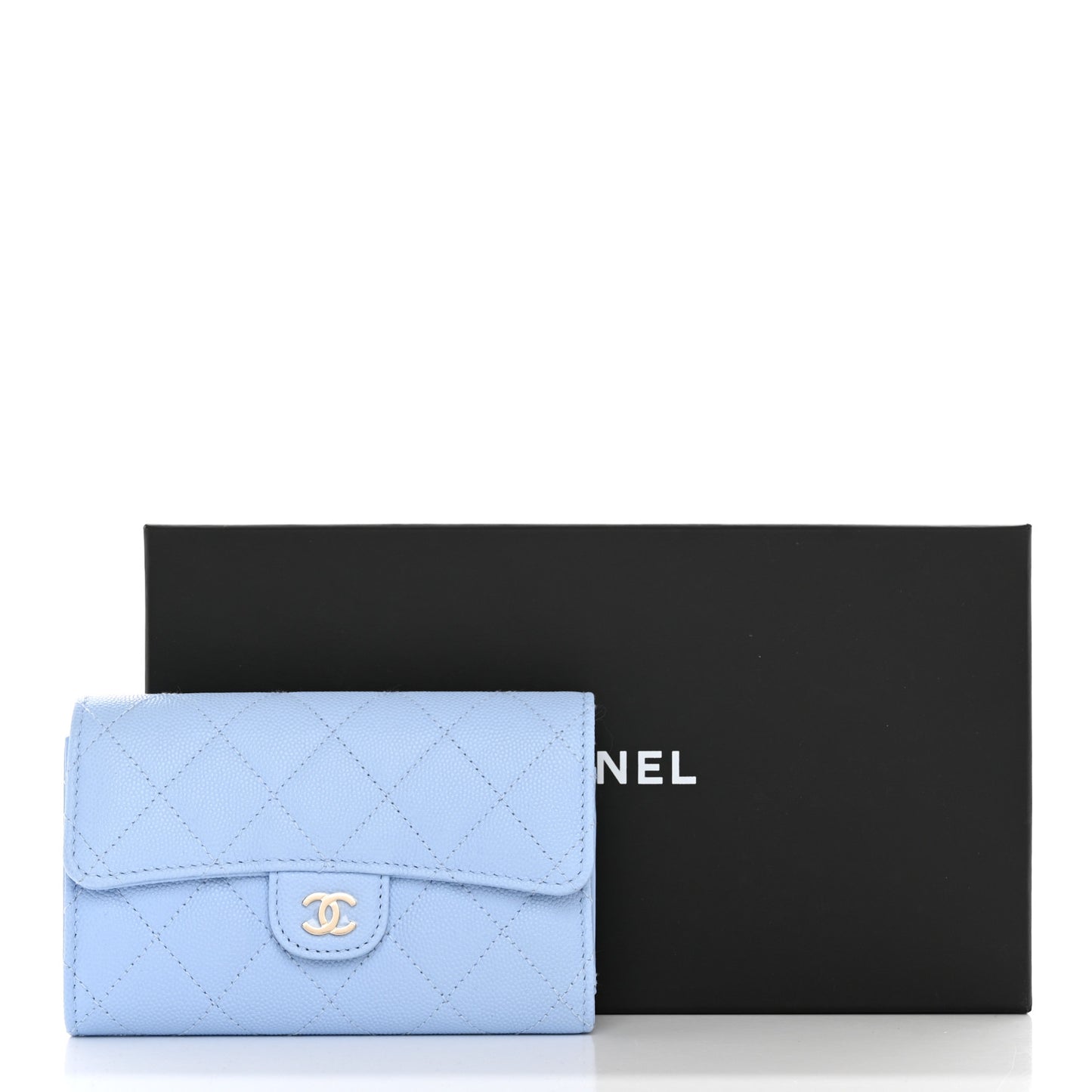 Caviar Quilted Medium Flap Wallet Light Blue
