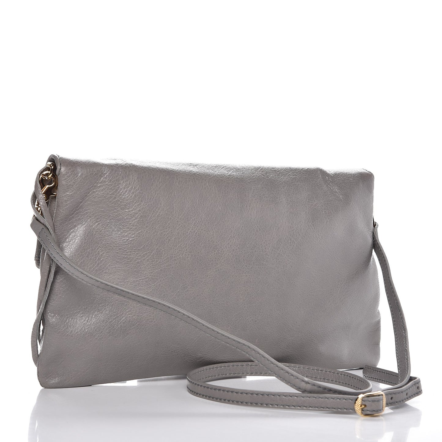 Agneau Giant 12 Gold Hardware Envelope Strap Clutch Gris Pyrite