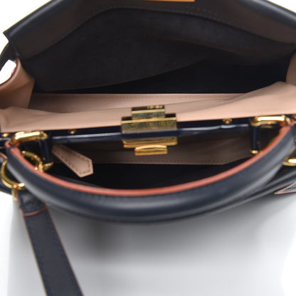 Fendi Vitello Seta Burro Medium Peekaboo Iconic Satchel Blue Notte Plaster 5 of 7