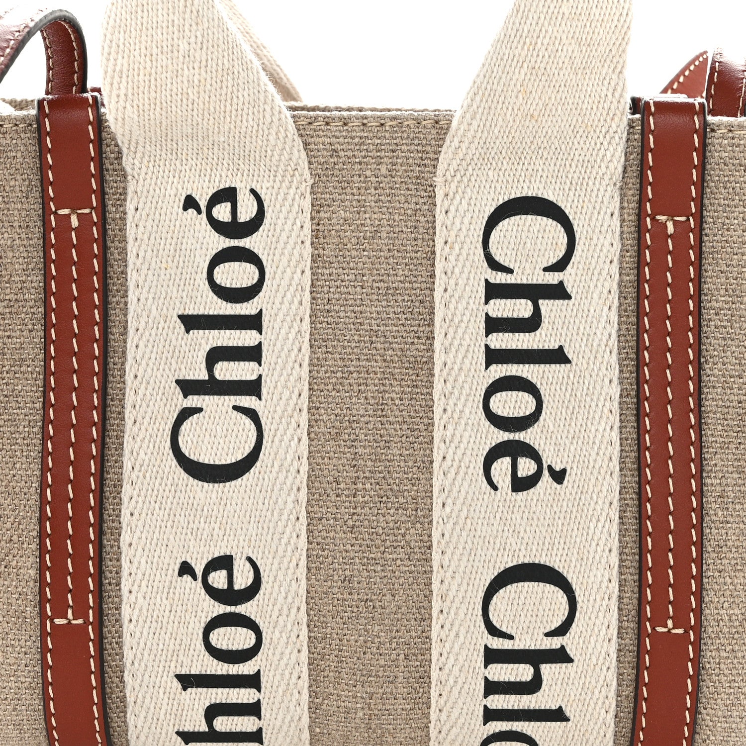 Chloe Cotton Calfskin Mini Woody Ribbon Tote White Brown 8 of 10