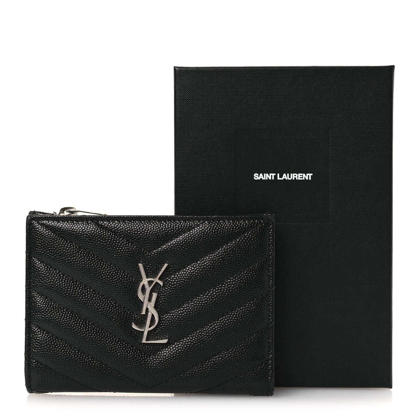 Grain De Poudre Matelasse Chevron Monogram Zipped Two-Part Wallet Black