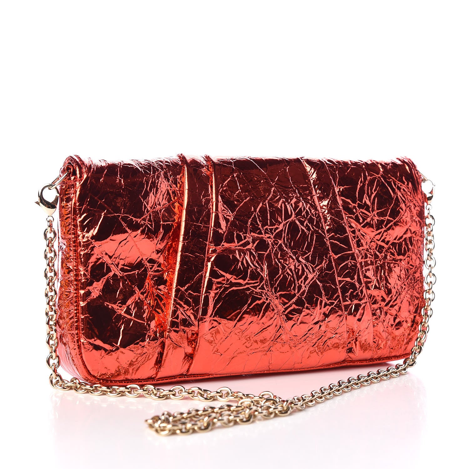 Fendi Laminated Metallic Calfskin Mia Pochette Red 3 of 10