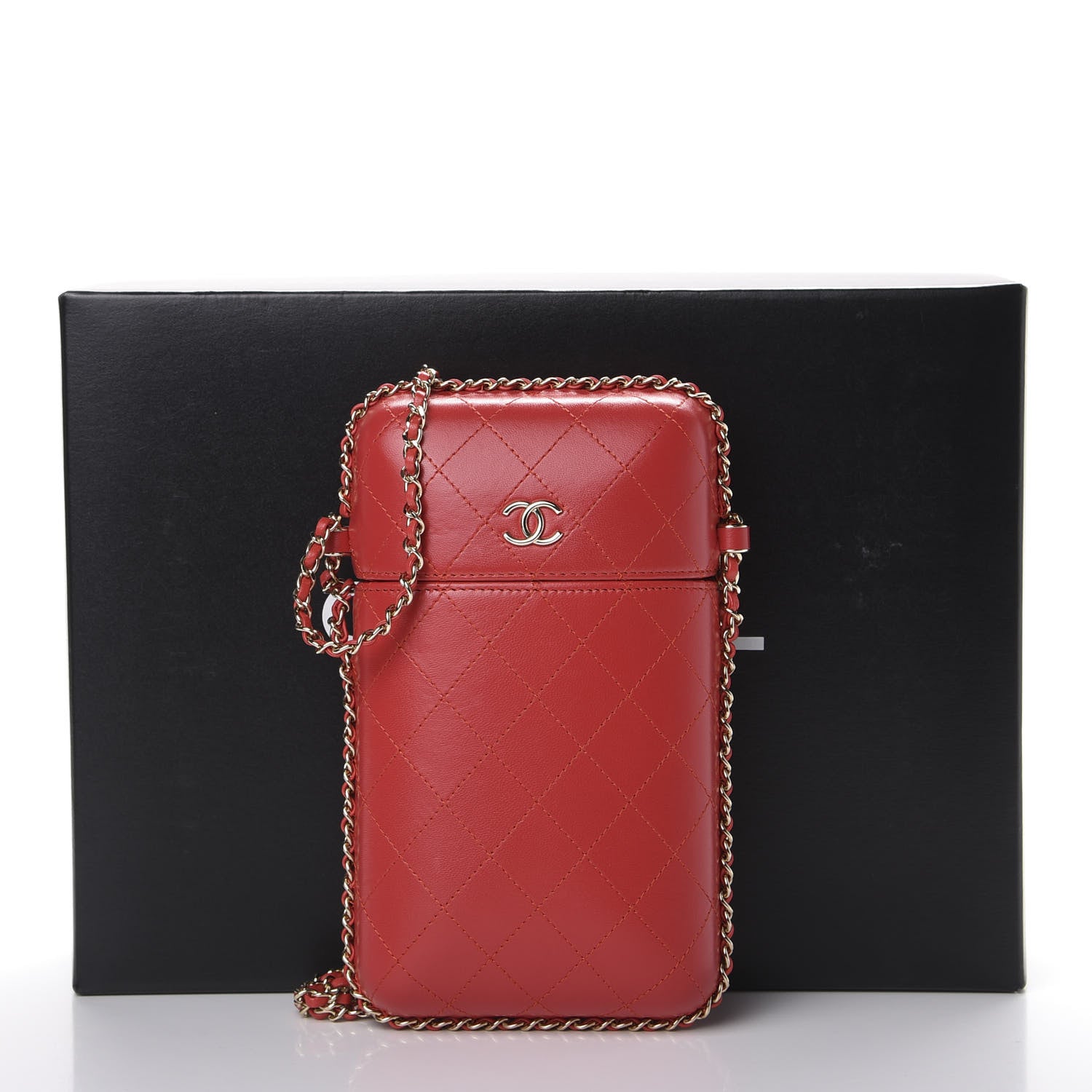Chanel Lambskin Quilted Chain Around Phone Holder Red 10 of 10