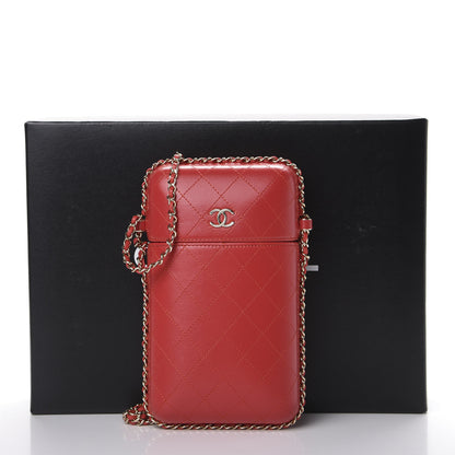 Chanel Lambskin Quilted Chain Around Phone Holder Red 10 of 10