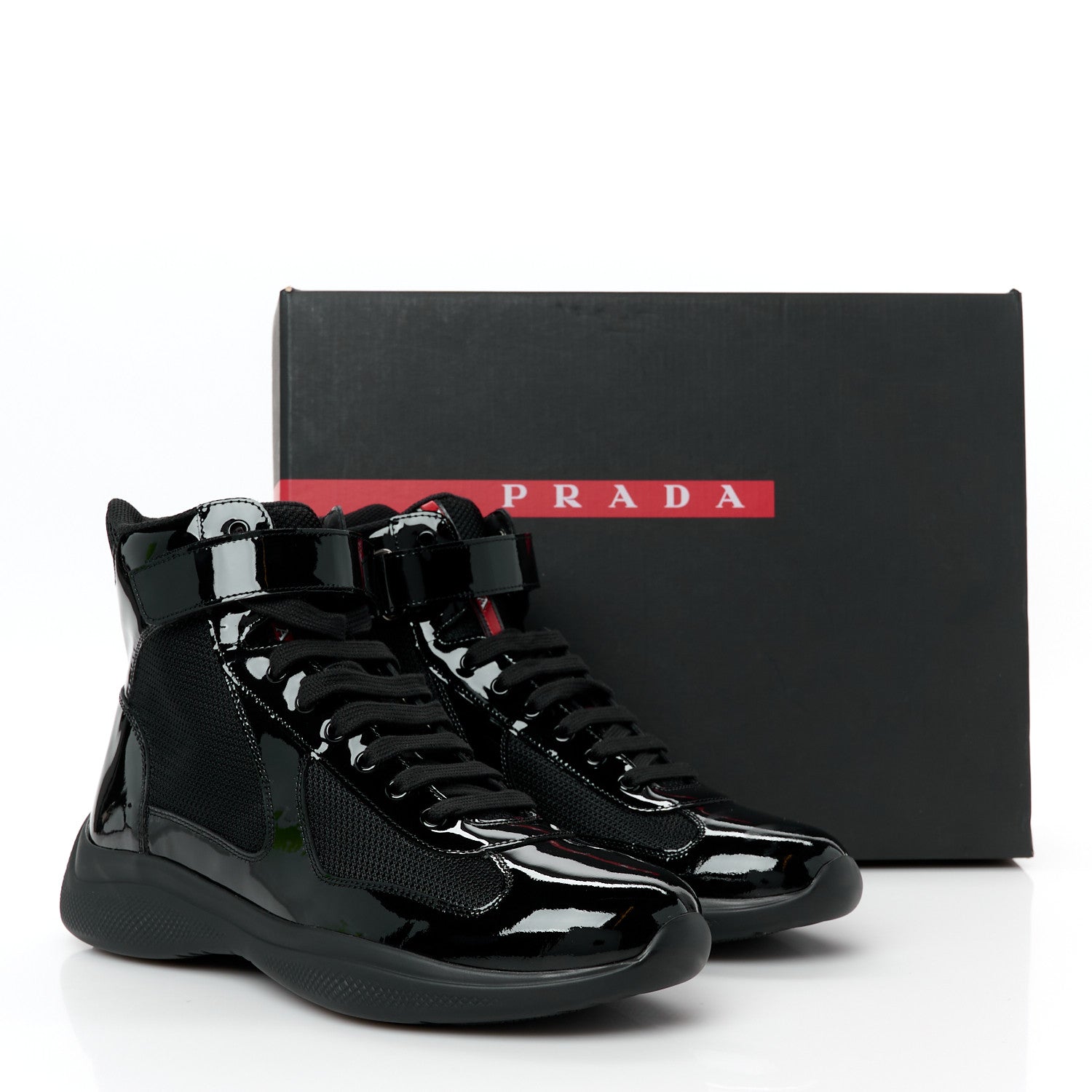 Prada Patent Technical Fabric Mens America's Cup High Top Sneakers 8.5 Black 10 of 10