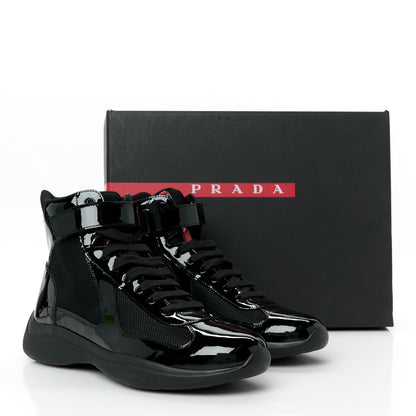 Prada Patent Technical Fabric Mens America's Cup High Top Sneakers 8.5 Black 10 of 10
