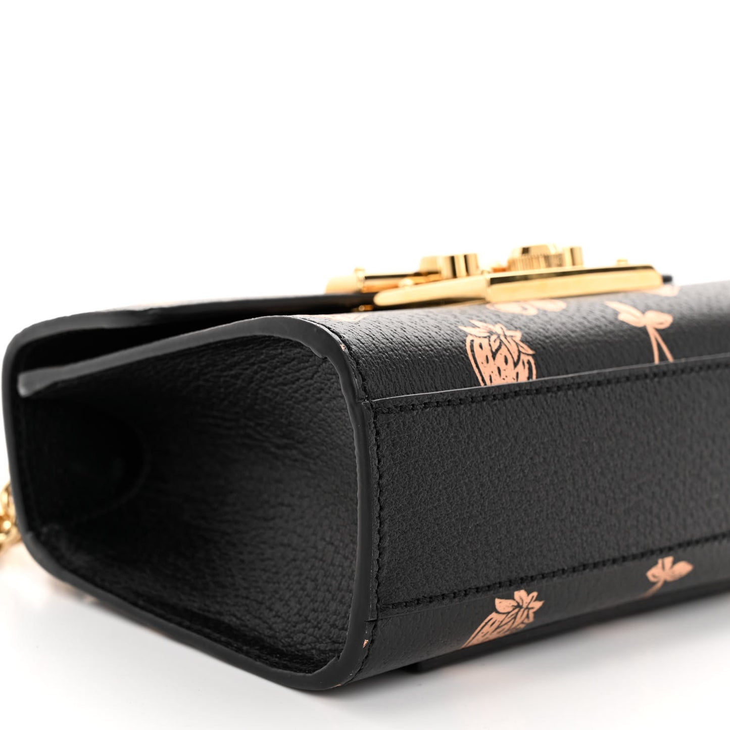 Textured Dollar Calfskin Berry Print Small Padlock Shoulder Bag Black Light Copper