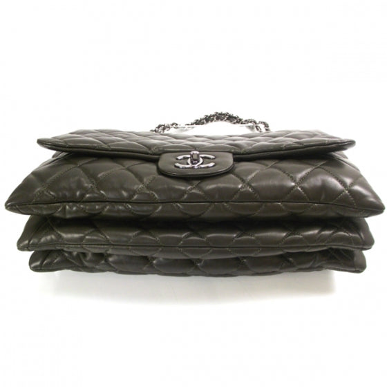 Lambskin Quilted 3 Flap Bag Dark Khaki