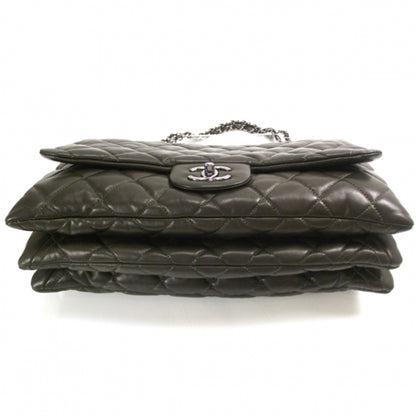 Chanel Lambskin Quilted 3 Flap Bag Dark Khaki 4 of 11