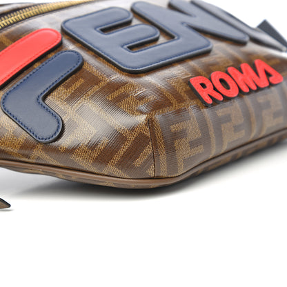 Fendi X FILA Glazed Fabric Vitello Century FF 1974 Mania Belt Bag Mogano Panna Blueberry 7 of 9