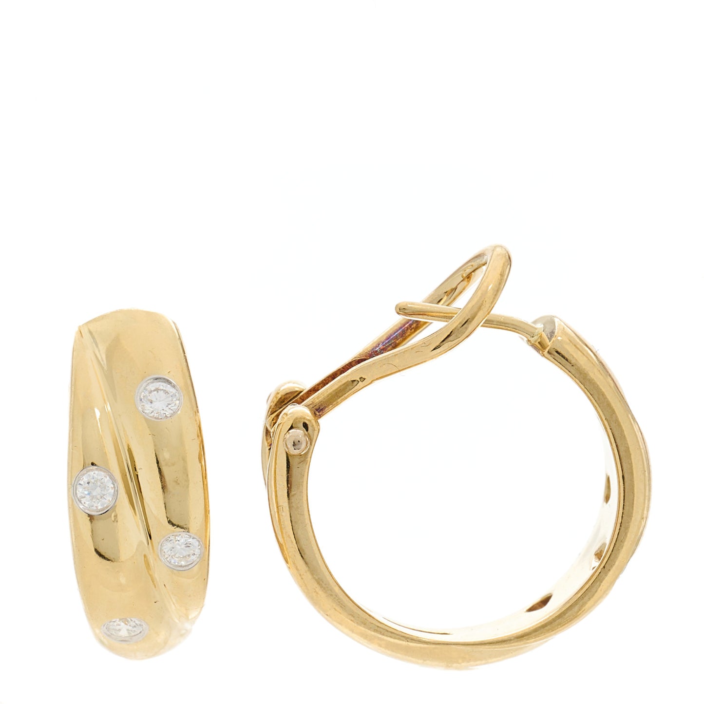 18K Yellow Gold Platinum Diamond Crossover Etoile Hoop Earrings
