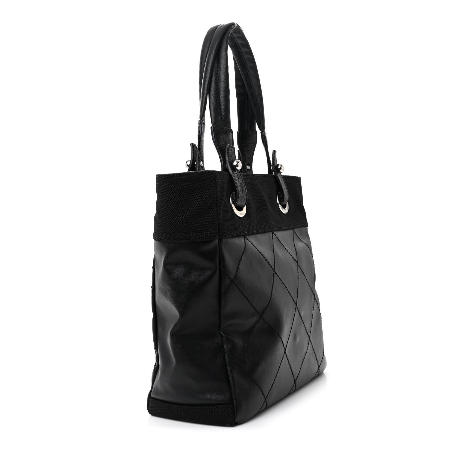 Chanel Coated Canvas Quilted Small Paris Biarritz Tote Black 3 of 12