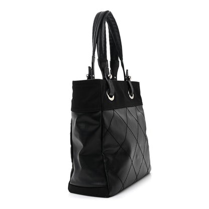 Chanel Coated Canvas Quilted Small Paris Biarritz Tote Black 3 of 12