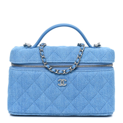 Chanel Denim Quilted Top Handle Slim Vanity Case With Chain Blue 1 of 11